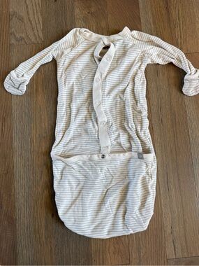 Goumi Cream Striped Baby Gown
